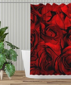 Rustic Blood Roses Shower Curtain for Gothic Farmhouse Bathroom Decor Fabric
