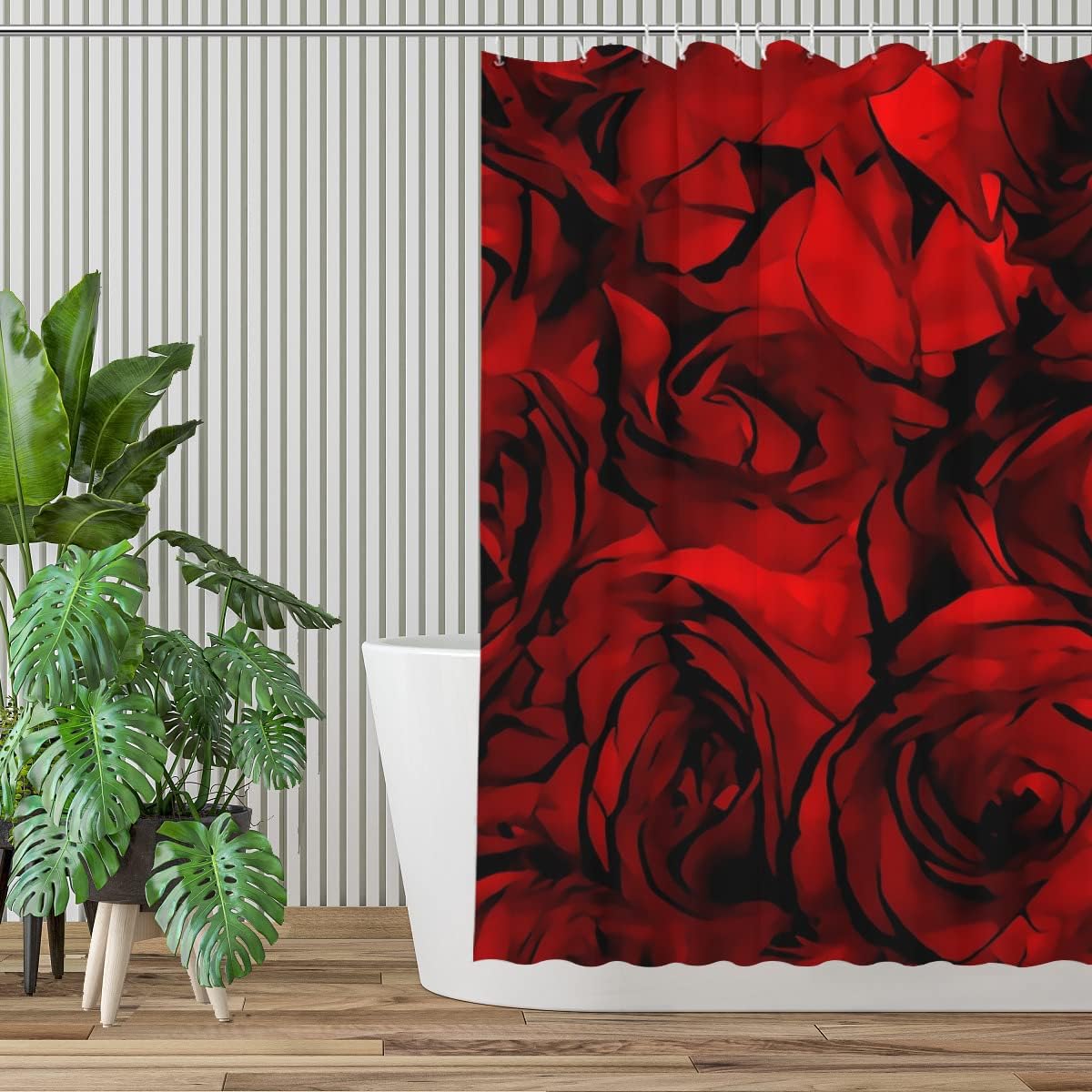 Rustic Blood Roses Shower Curtain for Gothic Farmhouse Bathroom Decor Fabric