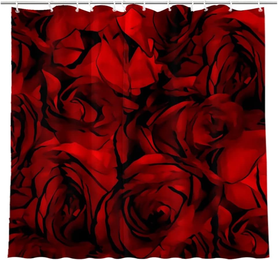 Rustic Blood Roses Shower Curtain for Gothic Farmhouse Bathroom Decor Fabric