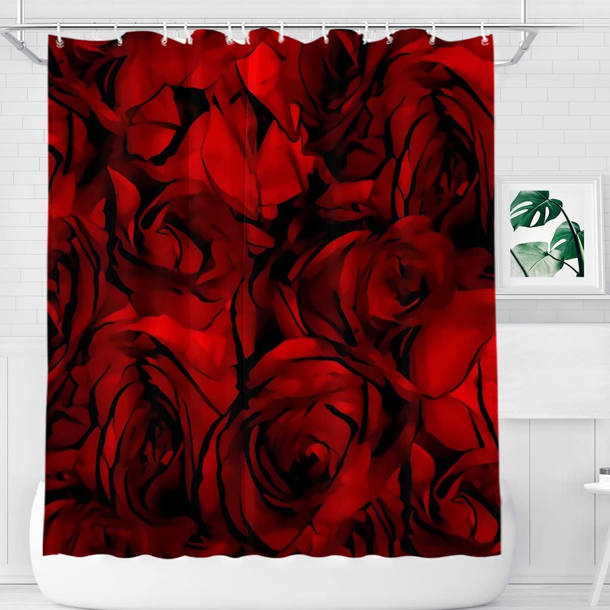 Rustic Blood Roses Shower Curtain for Gothic Farmhouse Bathroom Decor Fabric