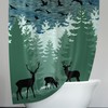 Rustic Blue And Green Forest Deer Shower Curtain With Silhouette Design For Bathroom Decor