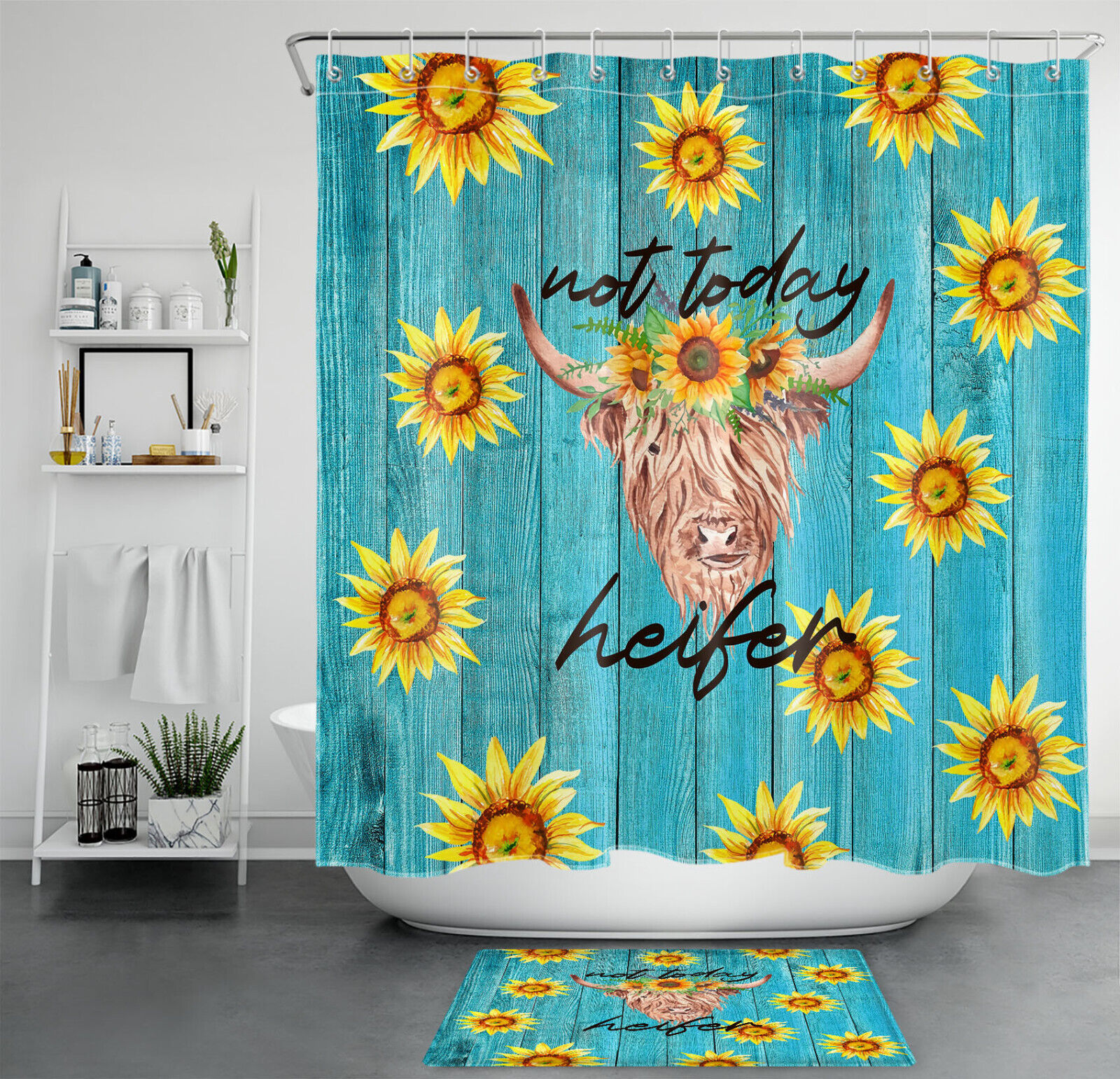 Rustic Blue Cow Sunflower Farmhouse Shower Curtain for a Cozy and Inviting Look