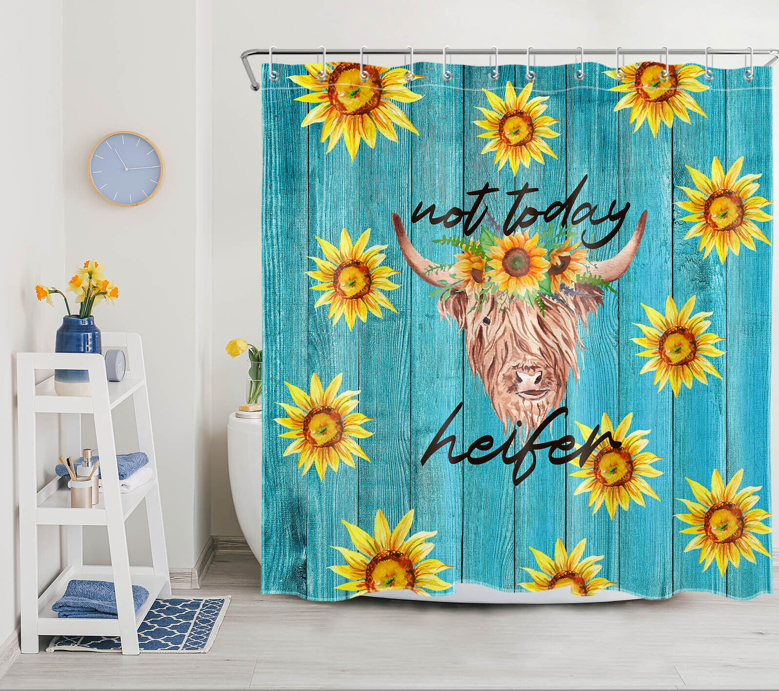 Rustic Blue Cow Sunflower Farmhouse Shower Curtain for a Cozy and Inviting Look
