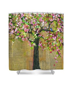 Rustic Bluebird Art Tree Shower Curtain for Home Bathroom Decor