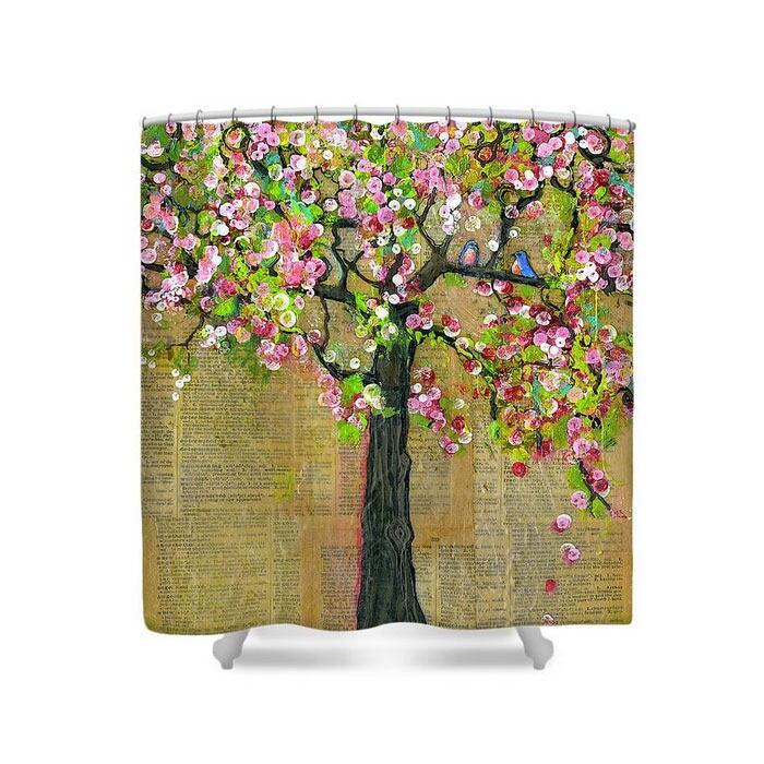 Rustic Bluebird Art Tree Shower Curtain for Home Bathroom Decor