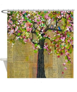 Rustic Bluebird Art Tree Shower Curtain for Home Bathroom Decor