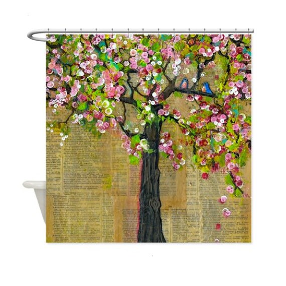 Rustic Bluebird Art Tree Shower Curtain for Home Bathroom Decor