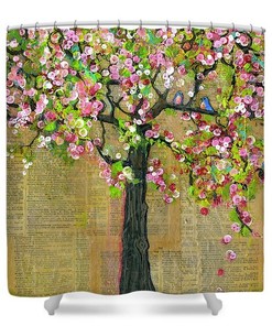 Rustic Bluebird Art Tree Shower Curtain for Home Bathroom Decor