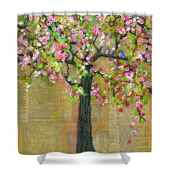 Rustic Bluebird Art Tree Shower Curtain for Home Bathroom Decor