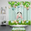 Rustic Board Easter Rabbit Shower Curtain With Funny Blue Eggs For Bathroom Decor