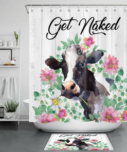 Rustic Board Highland Cow Print Shower Curtain For Vintage Bathroom