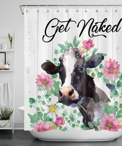 Rustic Board Highland Cow Print Shower Curtain For Vintage Bathroom