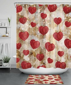 Rustic Board Red Heart Valentine's Day Shower Curtain for Bathroom Decor