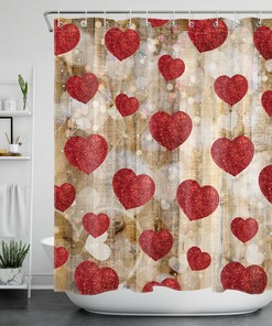 Rustic Board Red Heart Valentine's Day Shower Curtain for Bathroom Decor