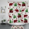Rustic Board with Christmas Trees, Bears, and Elks Print Shower Curtain, Ideal for a Rustic Winter Bathroom