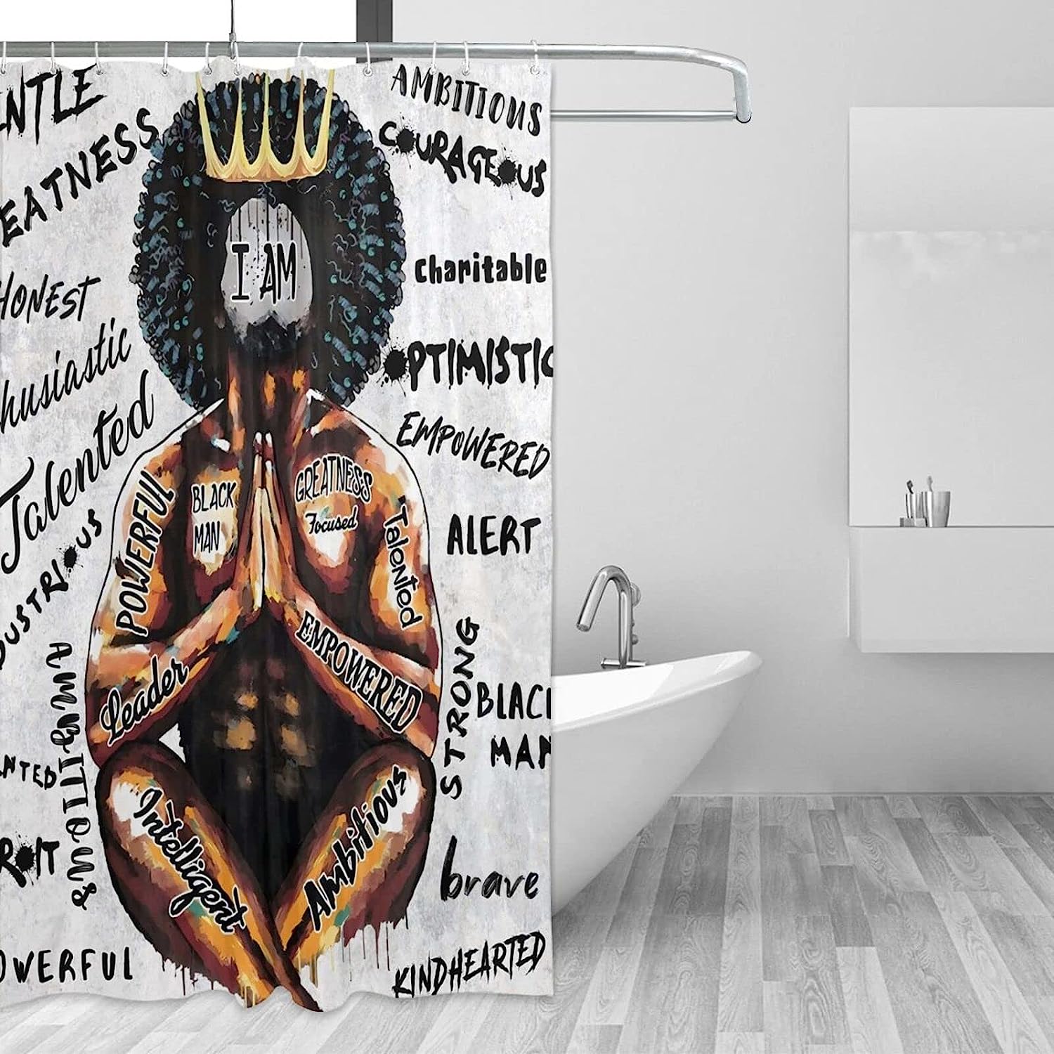 Rustic Boho African American Mens Inspirational Quotes Men Crown Bathroom Decorr Shower Curtain - Image 2
