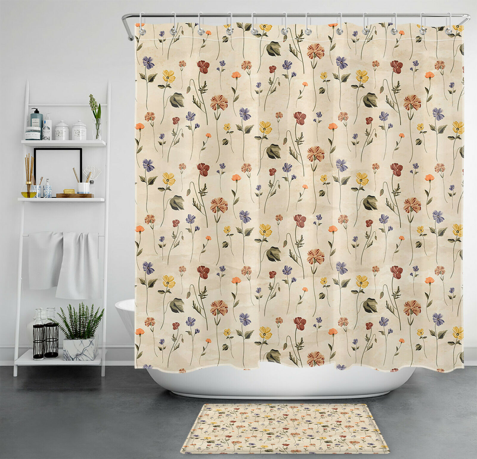 Rustic Botanical Blossom Vintage Shower Curtain For Nature Themed Bathroom