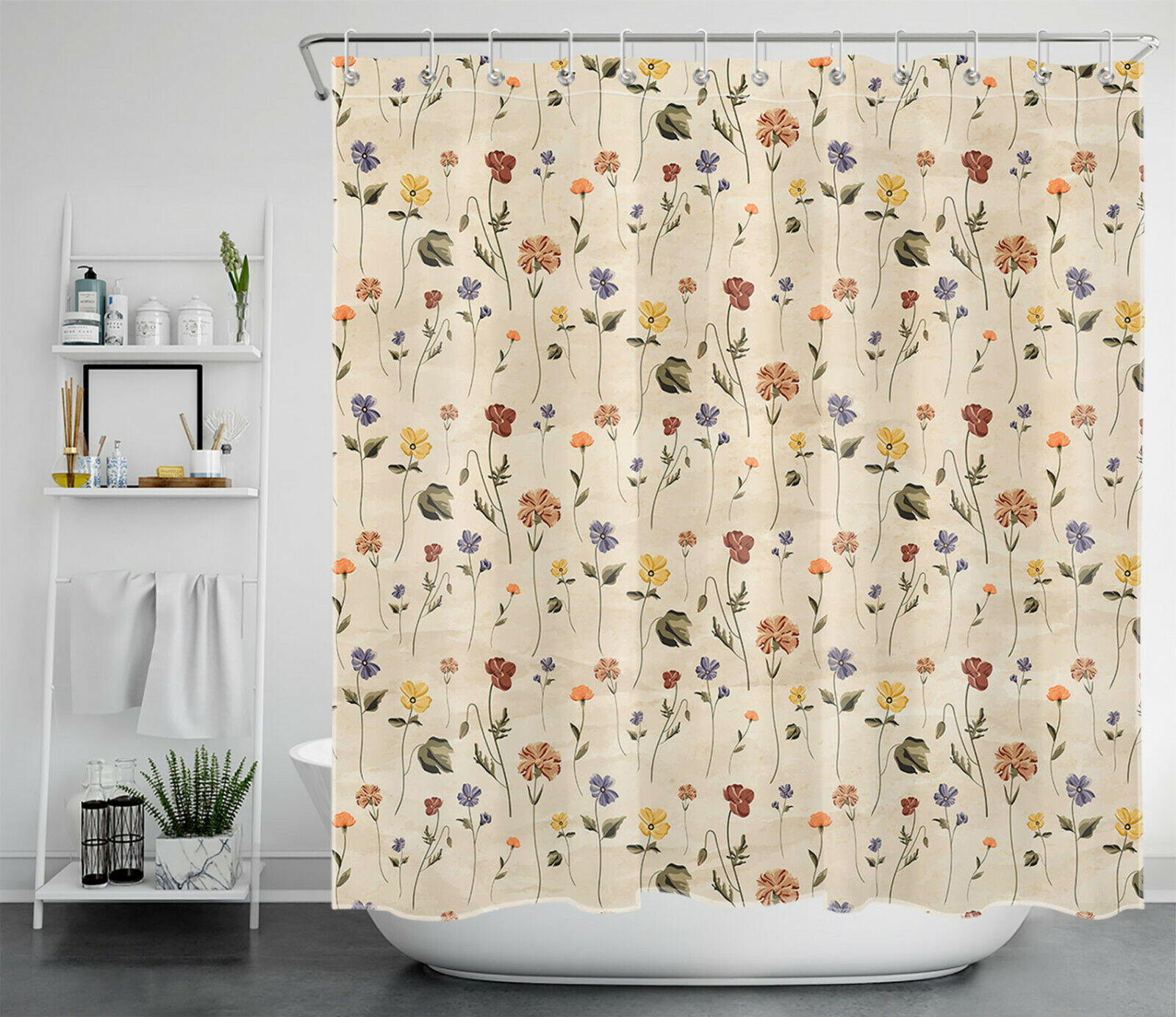 Rustic Botanical Blossom Vintage Shower Curtain For Nature Themed Bathroom