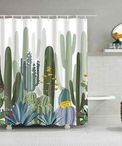 Rustic Botanical Fabric Shower Curtain With Cactus Desert Plants Design - Perfect For Home Bathroom