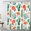Rustic Botanical Shower Curtain, Green Cactus Succulent And Western Plant On White Fabric, Red Mushroom And Pink Floral 