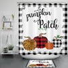 Rustic Buffalo Plaid Pumpkin Shower Curtain For Fall Thanksgiving Bathroom Decor