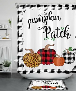 Rustic Buffalo Plaid Pumpkin Shower Curtain For Fall Thanksgiving Bathroom Decor