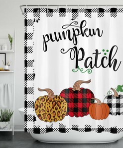Rustic Buffalo Plaid Pumpkin Shower Curtain For Fall Thanksgiving Bathroom Decor