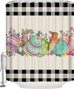 Rustic Bunny Shower Curtain - Summer Eucalyptus Print for Bathroom Bathtubs