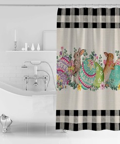 Rustic Bunny Shower Curtain - Summer Eucalyptus Print for Bathroom Bathtubs
