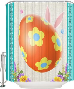 Rustic Burlap Easter Shower Curtain - LB Spring Floral Egg Bunny Bunny Fabric Bathroom Decor