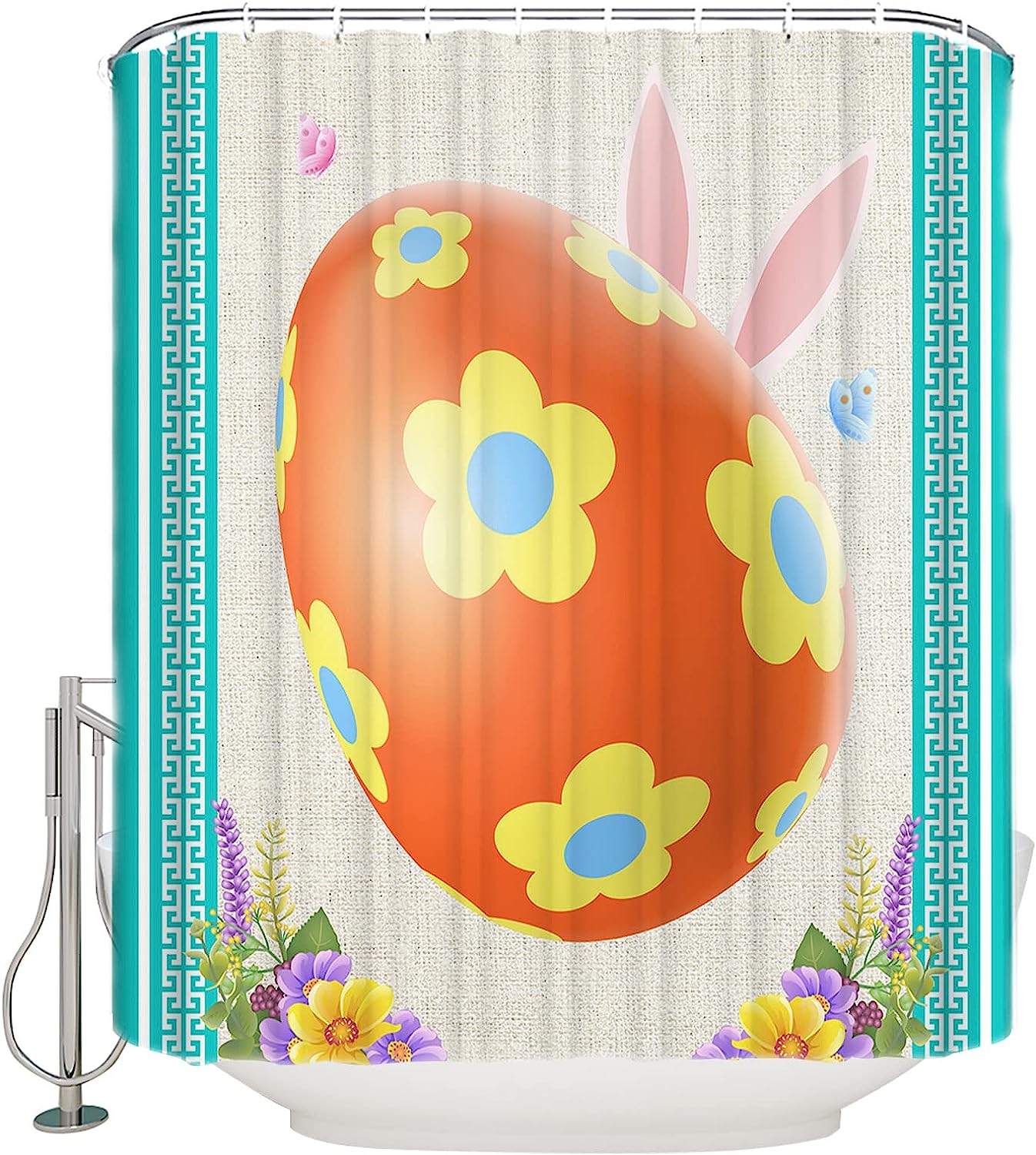 Rustic Burlap Easter Shower Curtain - LB Spring Floral Egg Bunny Bunny Fabric Bathroom Decor