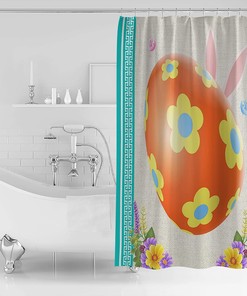 Rustic Burlap Easter Shower Curtain - LB Spring Floral Egg Bunny Bunny Fabric Bathroom Decor