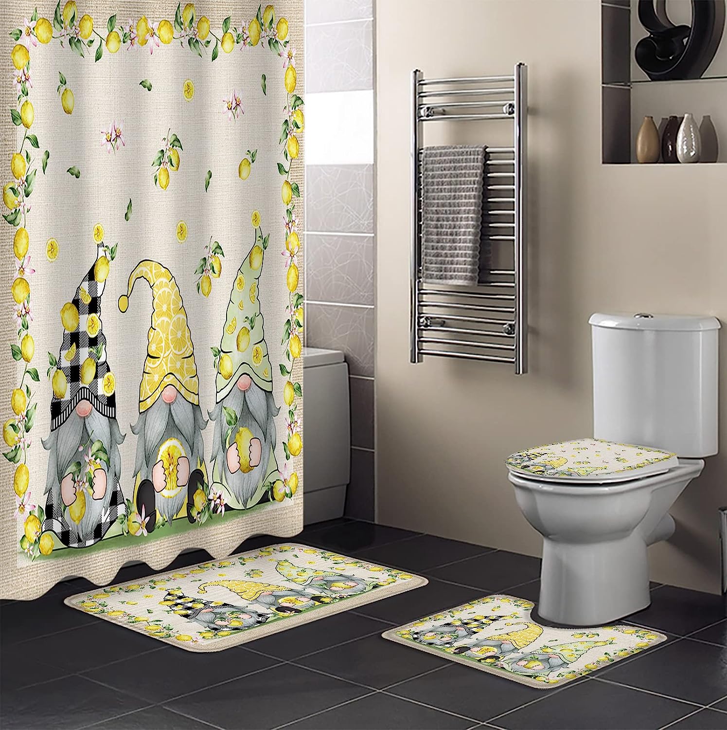 Rustic Burlap Lemon Shower Curtain for Vintage Bathroom