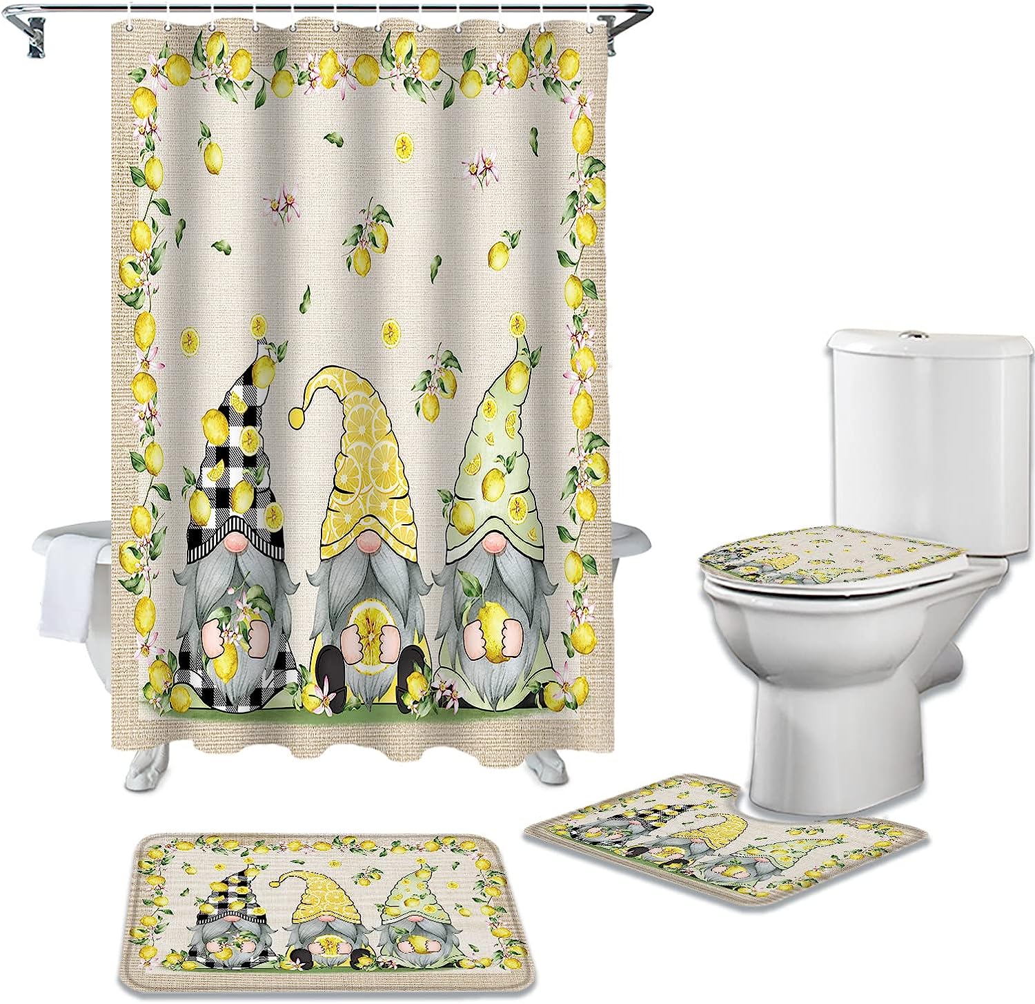 Rustic Burlap Lemon Shower Curtain for Vintage Bathroom