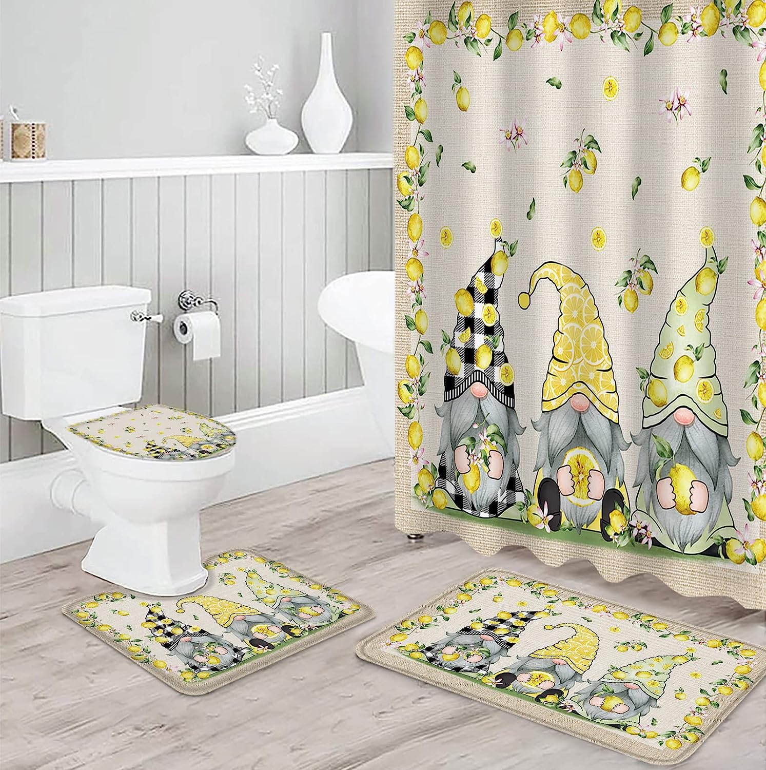 Rustic Burlap Lemon Shower Curtain for Vintage Bathroom