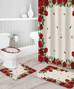 Rustic Burlap Red Roses Flowers Botanical Print Shower Curtain for Valentine's Day