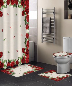 Rustic Burlap Red Roses Flowers Botanical Print Shower Curtain for Valentine's Day