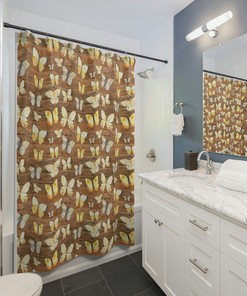 Rustic Butterfly and Gardener Wooden Plank Shower Curtain for Nature-Themed Bathroom Decor
