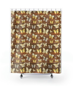 Rustic Butterfly and Gardener Wooden Plank Shower Curtain for Nature-Themed Bathroom Decor