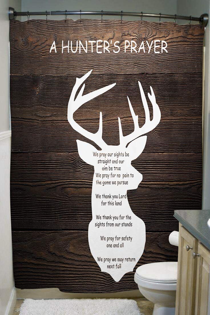 Rustic Cabin Bath Curtain with Wild Animal Deer Elk and Moose Prints