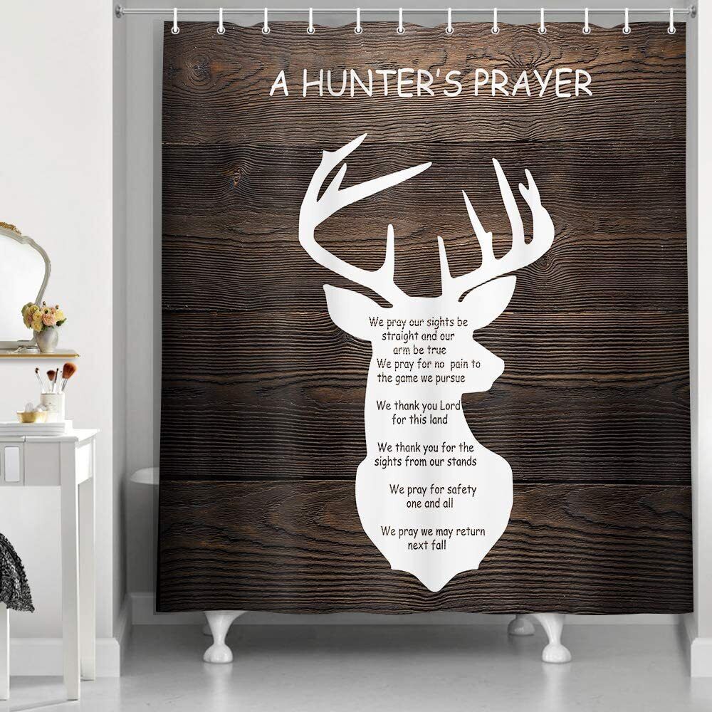 Rustic Cabin Bath Curtain with Wild Animal Deer Elk and Moose Prints