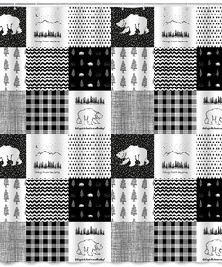 Rustic Cabin Bear Shower Curtain With Wildlife Animal Adventure Design For Farmhouse Lodge Plaid Men Camp