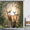 Rustic Cabin Deer Shower Curtain with Retro Fall Forest Moose Prints for Woodland Wildlife Look