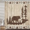 Rustic Cabin Forest Bath Curtain Set With Bear Print Wooden Board Fabric, Perfect For Nature Lovers
