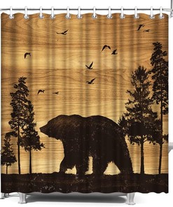 Rustic Cabin Forest Bear Print Shower Curtain - Bathroom Decor