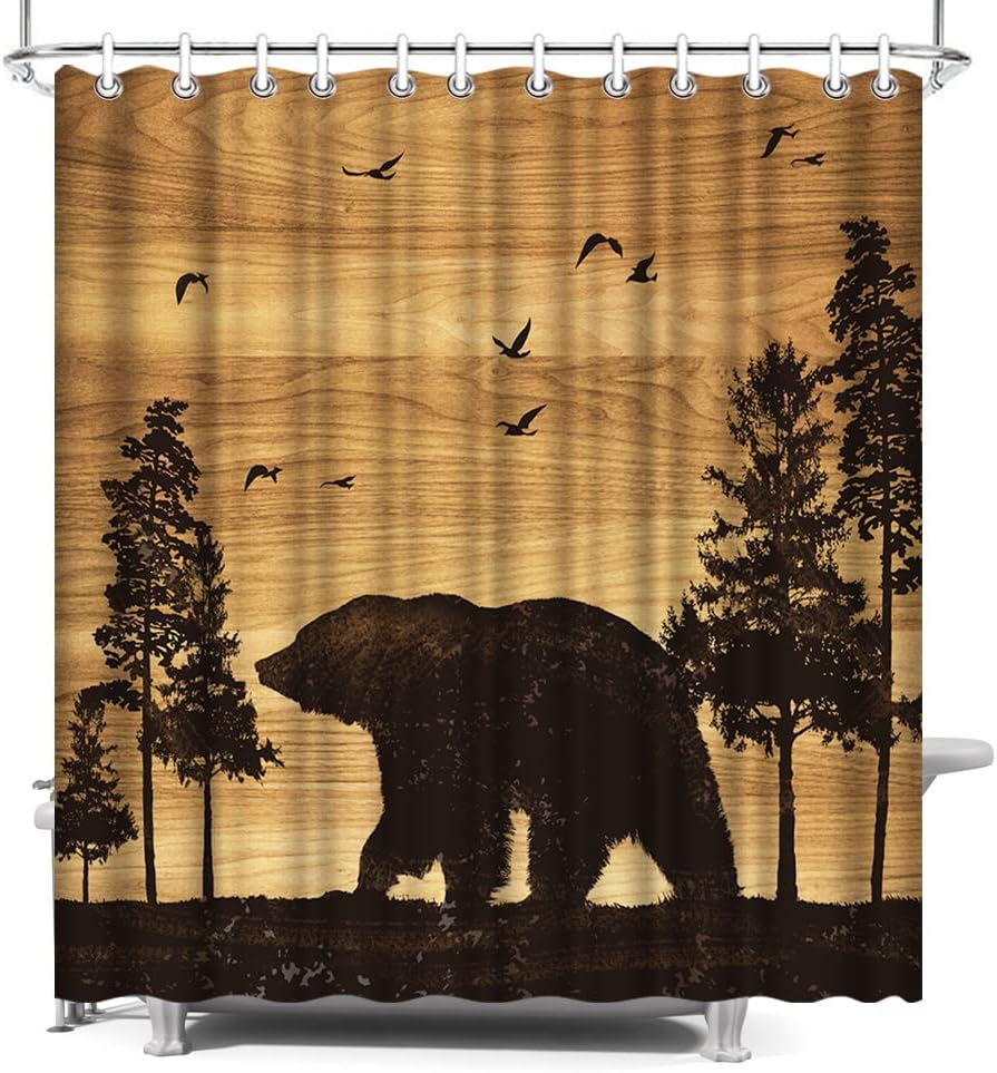 Rustic Cabin Forest Bear Print Shower Curtain - Bathroom Decor