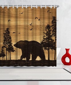Rustic Cabin Forest Bear Print Shower Curtain - Bathroom Decor