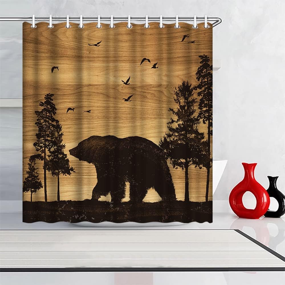 Rustic Cabin Forest Bear Print Shower Curtain - Bathroom Decor