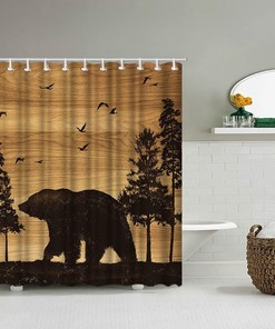 Rustic Cabin Forest Bear Print Shower Curtain - Bathroom Decor
