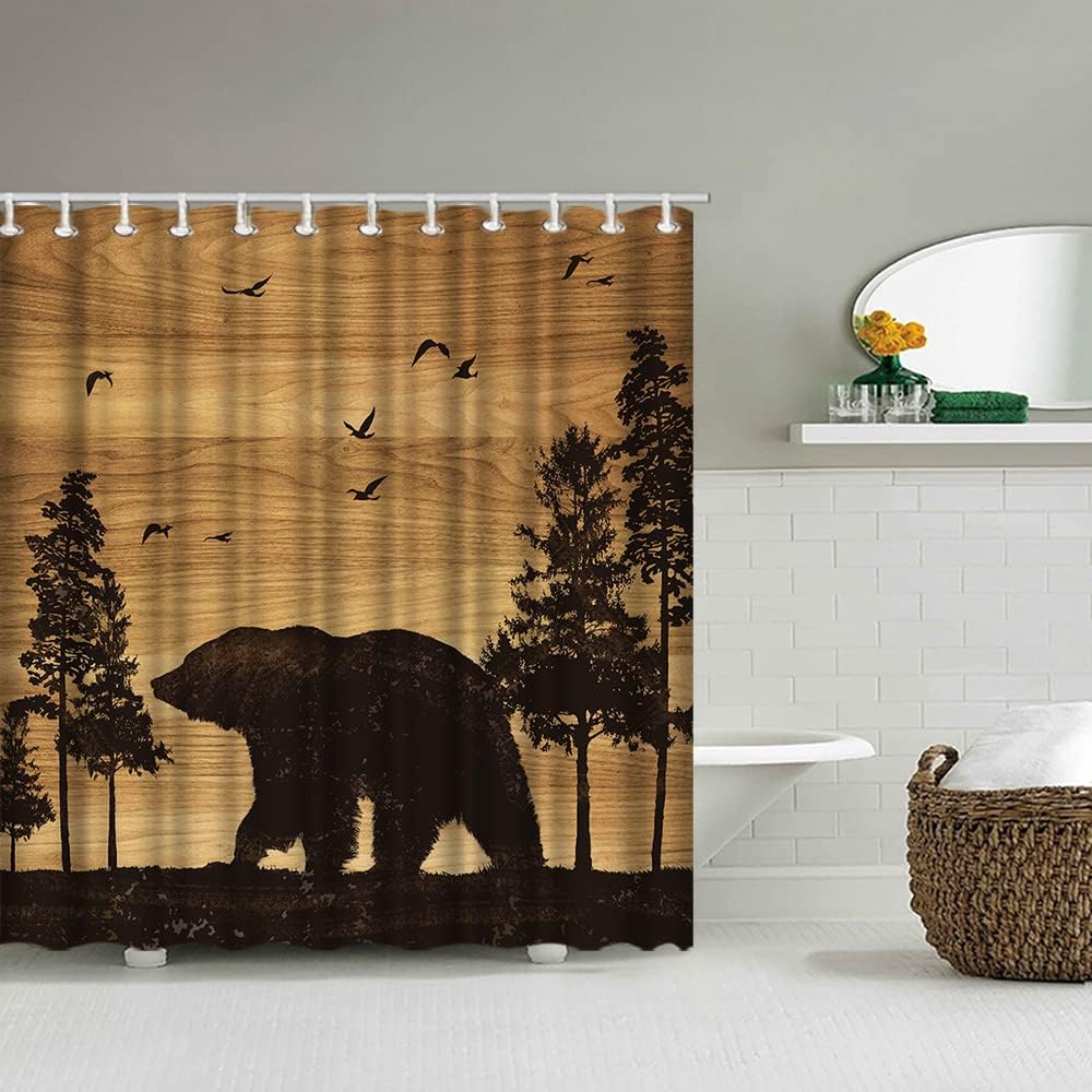 Rustic Cabin Forest Bear Print Shower Curtain - Bathroom Decor
